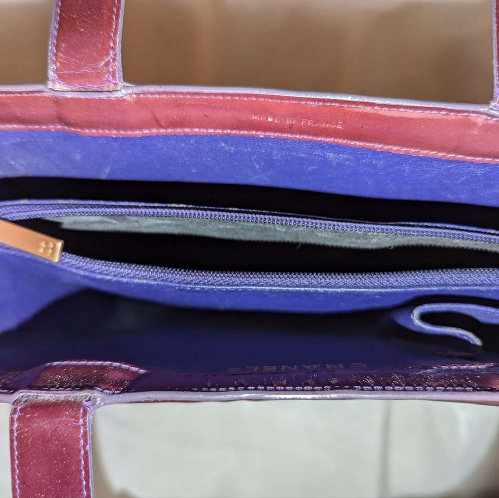 CHANEL Patent Leather Tote Eggplant Purple Made in France with COA VGUC - Picture 14 of 16